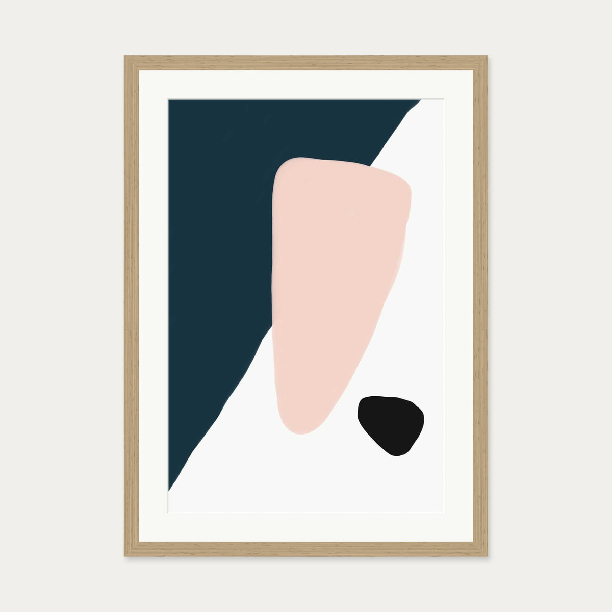Navy And Pink Shapes Art Print — 50 x 70 cm — Oak Frame