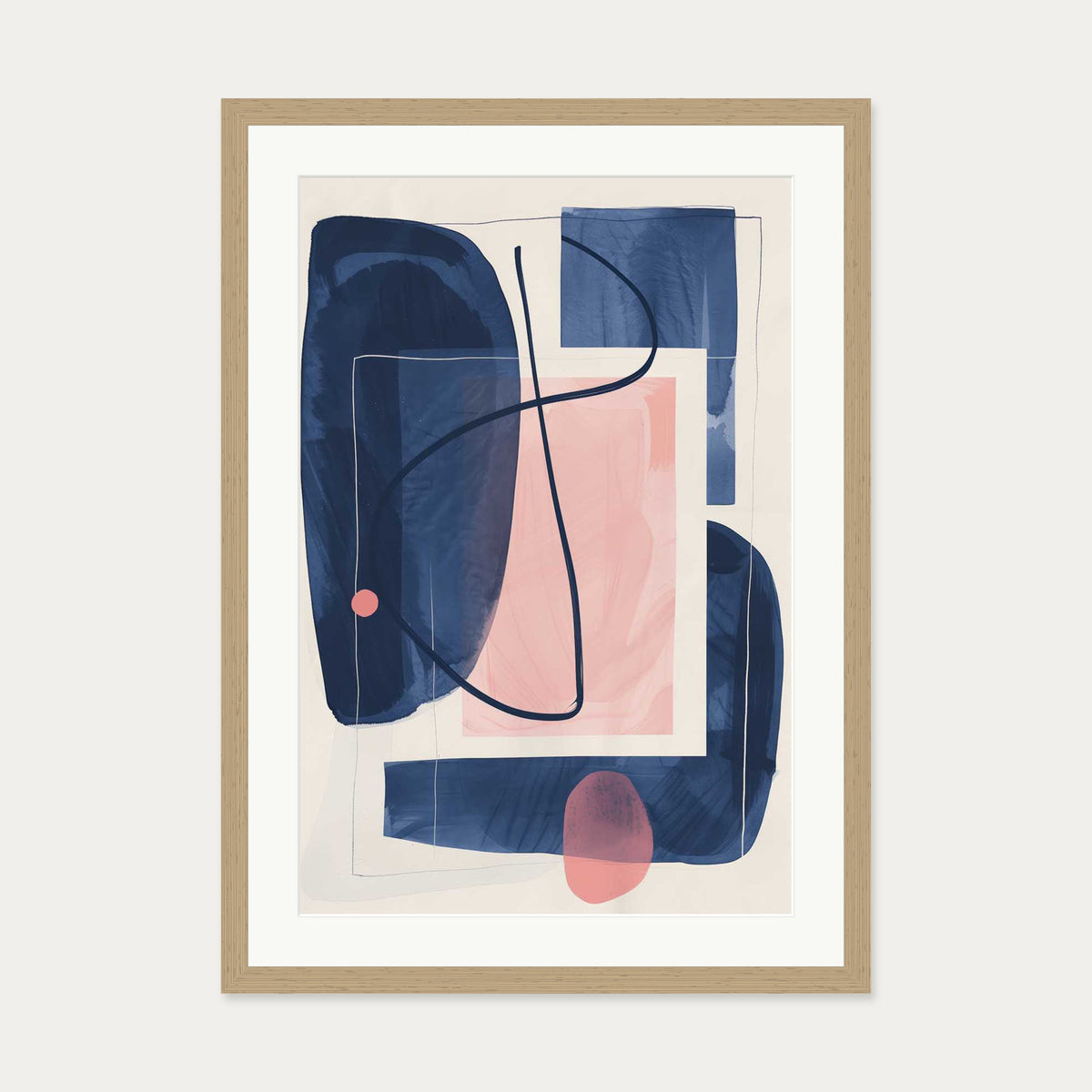 Navy And Pink Wall Art Print — 50 x 70 cm — Oak Frame