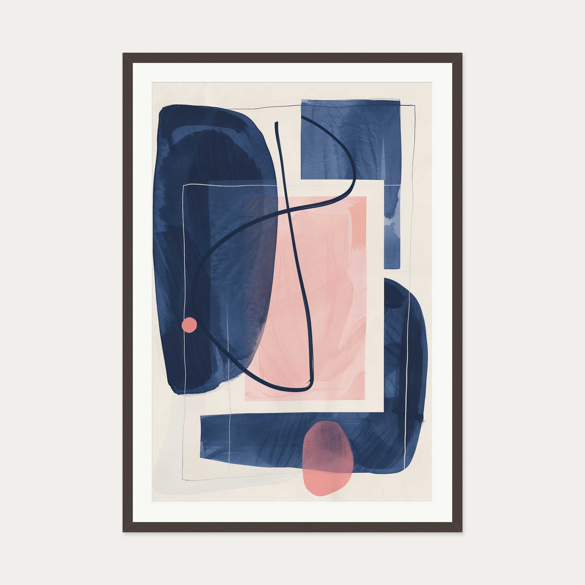 Navy And Pink Wall Art Print — 70 x 100 cm — Brown Frame
