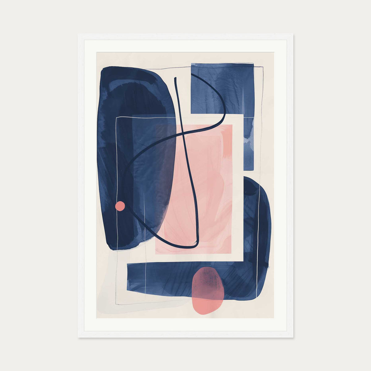 Navy And Pink Wall Art Print — 70 x 100 cm — White Frame