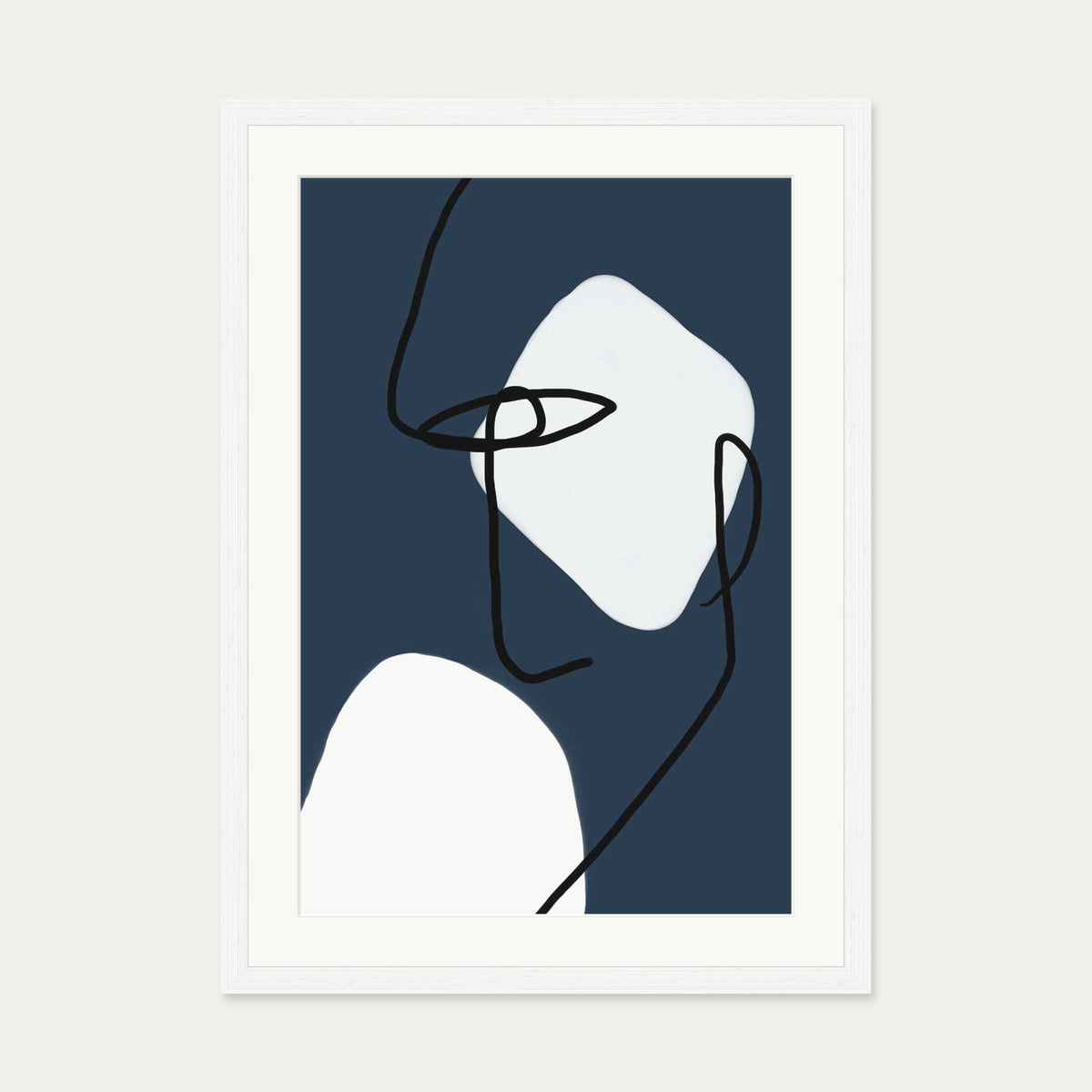Navy Blues Line Art Print — 50 x 70 cm — White Frame