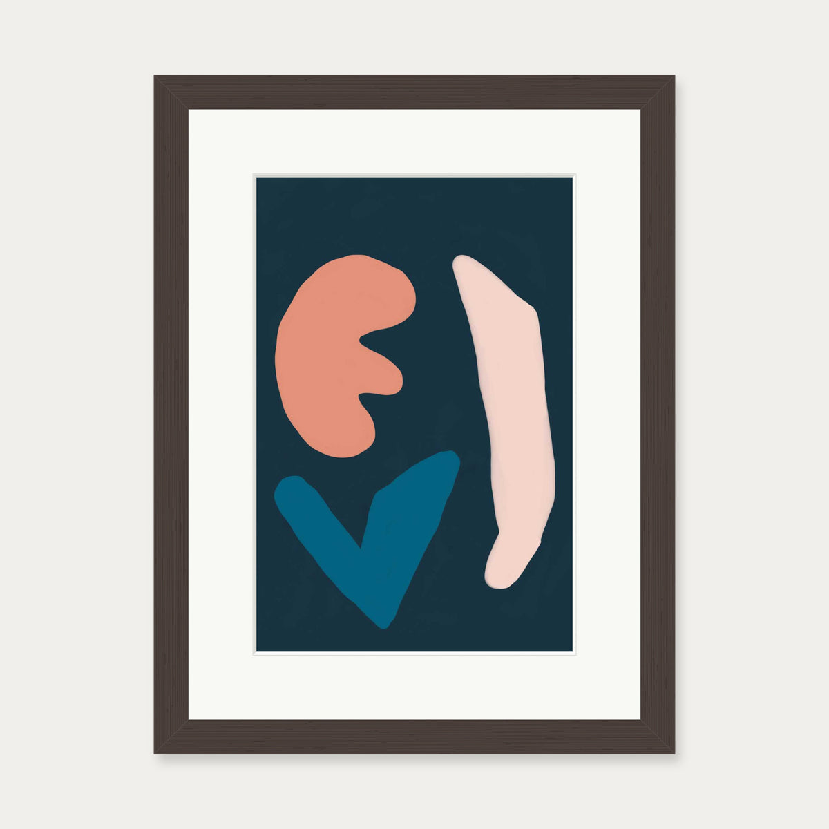 Navy Brush Strokes Art Print — 30 x 40 cm — Brown Frame