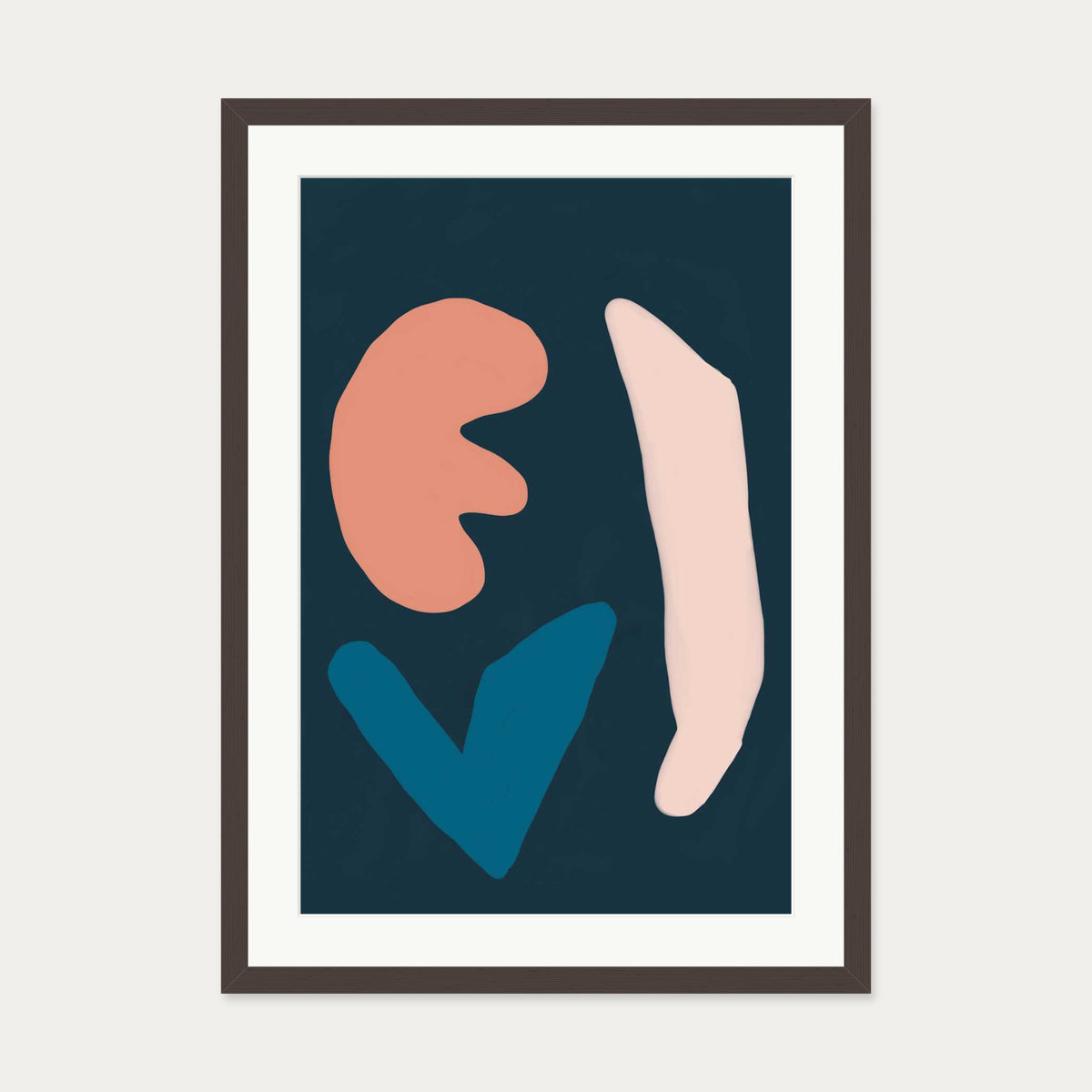 Navy Brush Strokes Art Print — 50 x 70 cm — Brown Frame