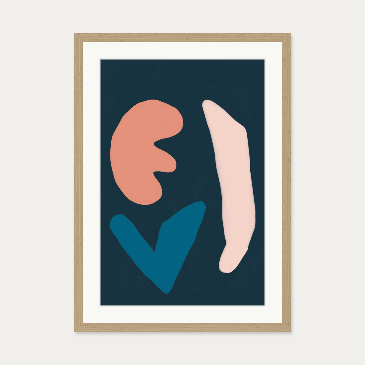 Navy Brush Strokes Art Print — 50 x 70 cm — Oak Frame
