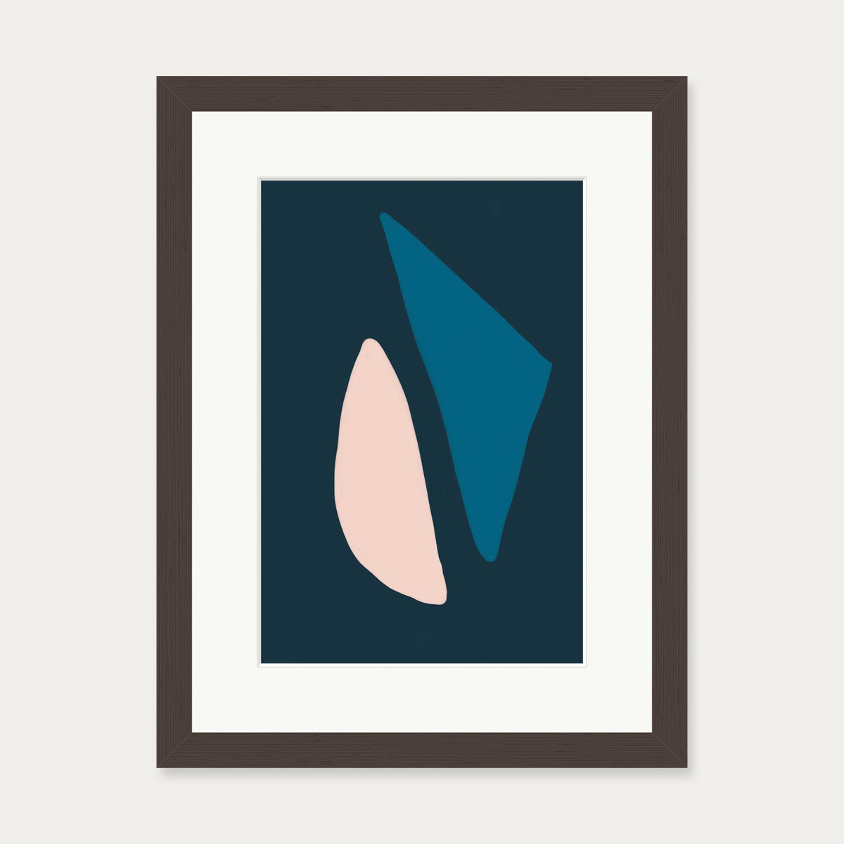 Navy & Pink Shapes Art Print — 30 x 40 cm — Brown Frame