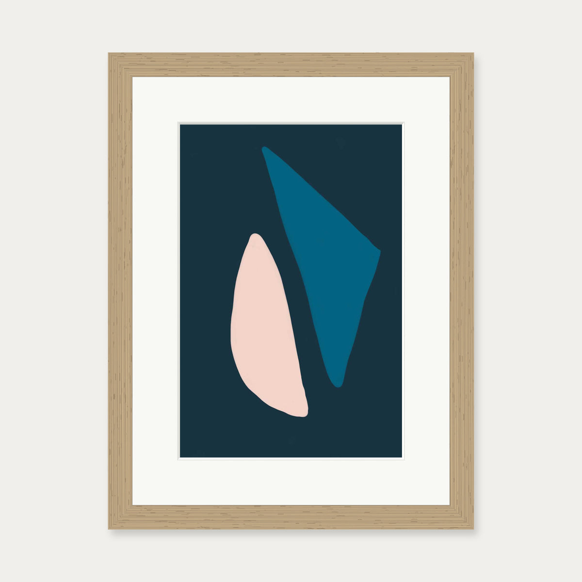 Navy & Pink Shapes Art Print — 30 x 40 cm — Oak Frame