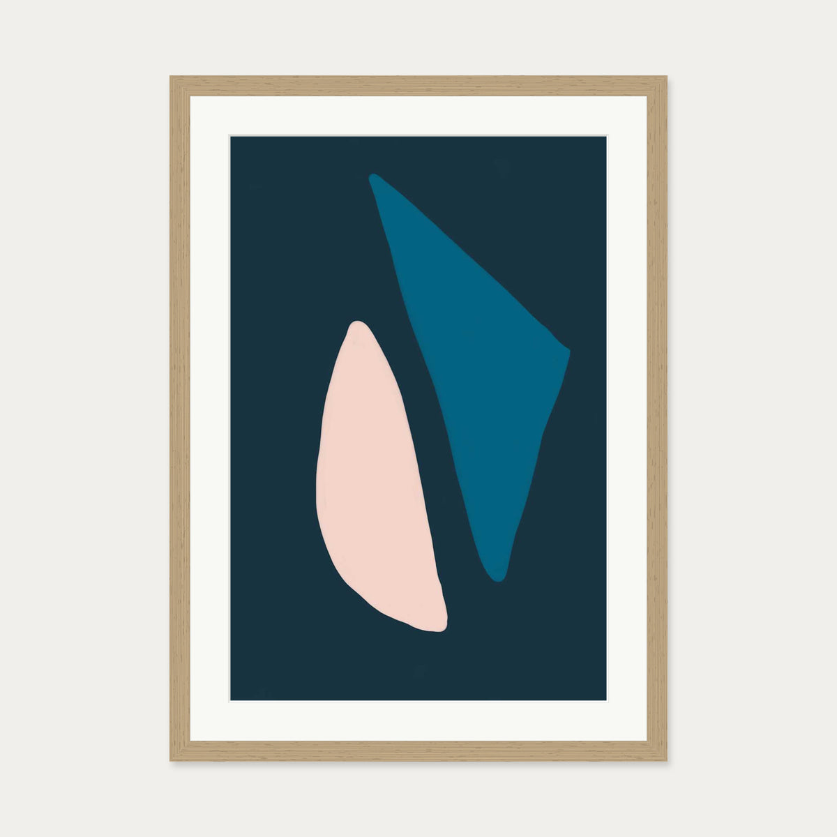 Navy & Pink Shapes Art Print — 50 x 70 cm — Oak Frame