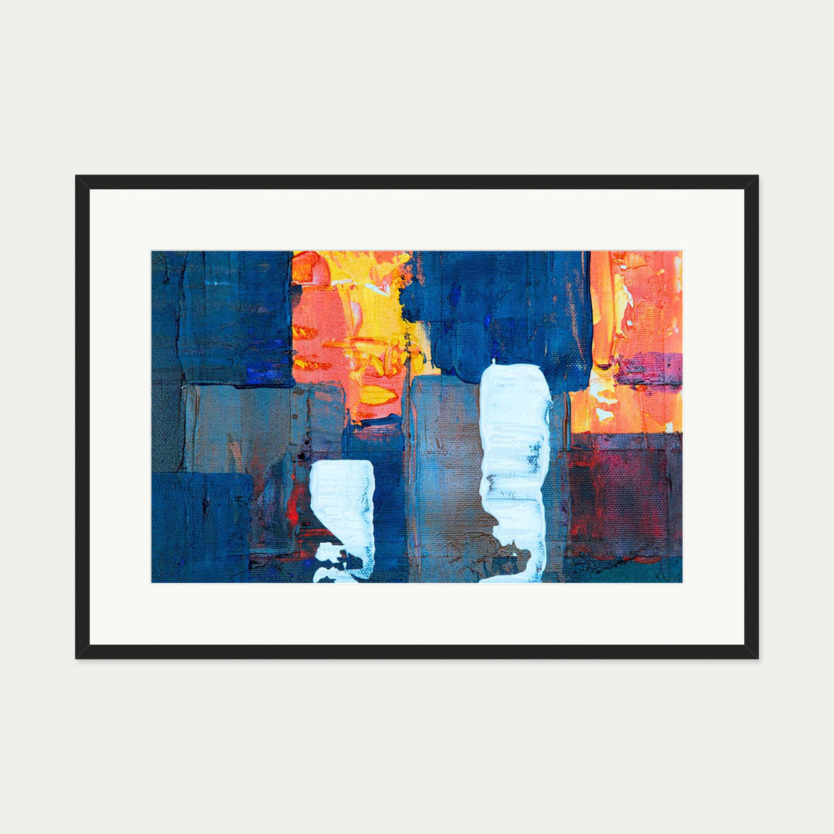 Navy & Red Abstract Art Print — 70 x 100 cm — Black Frame