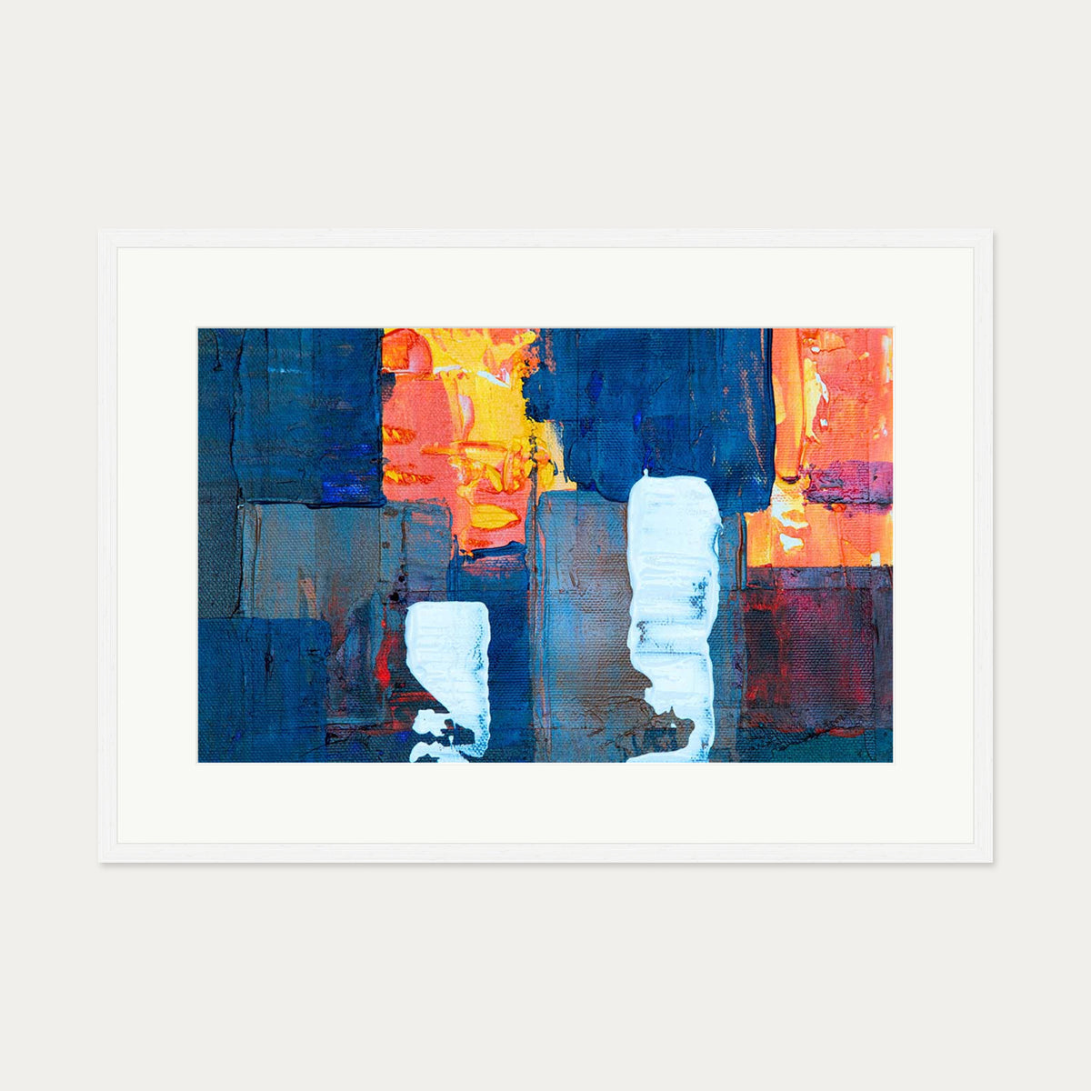 Navy & Red Abstract Art Print — 70 x 100 cm — White Frame