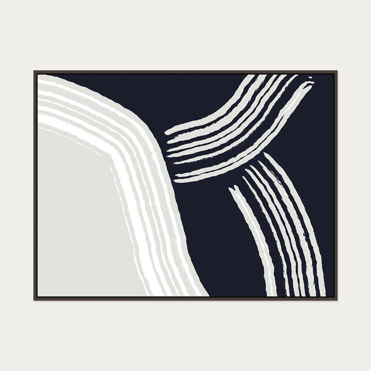 Navy Retro Curve Canvas Art — 90 x 120 cm — Brown Frame