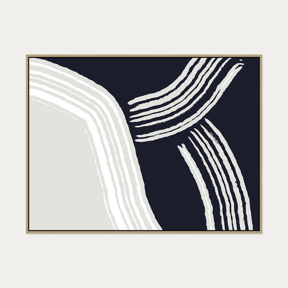 Navy Retro Curve Canvas Art — 90 x 120 cm — Oak Frame