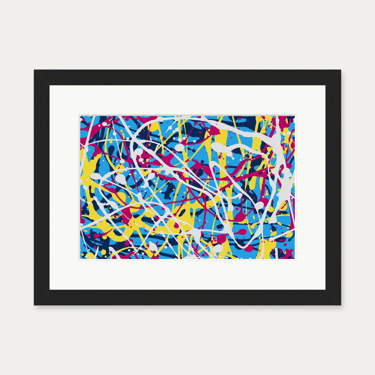 Neon Splatter Art Print — 30 x 40 cm — Black Frame