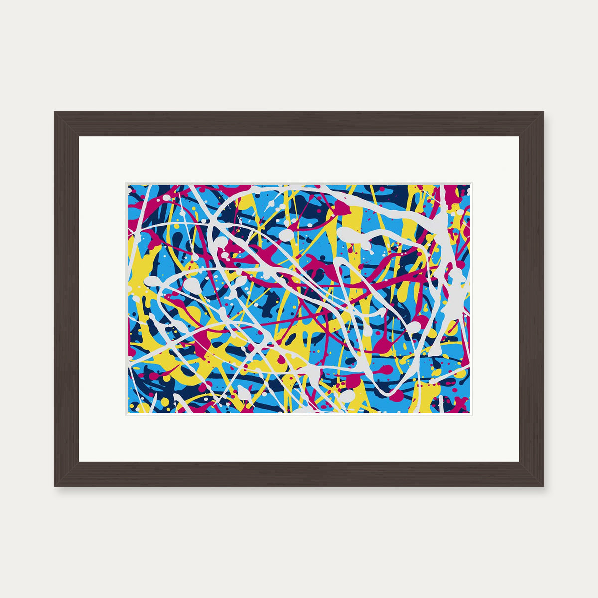 Neon Splatter Art Print — 30 x 40 cm — Brown Frame