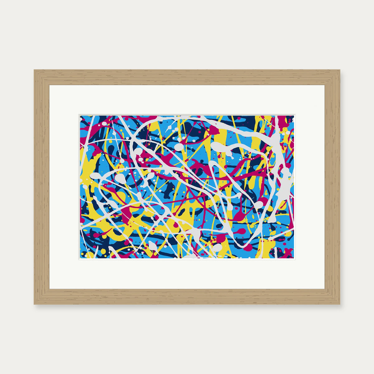 Neon Splatter Art Print — 30 x 40 cm — Oak Frame