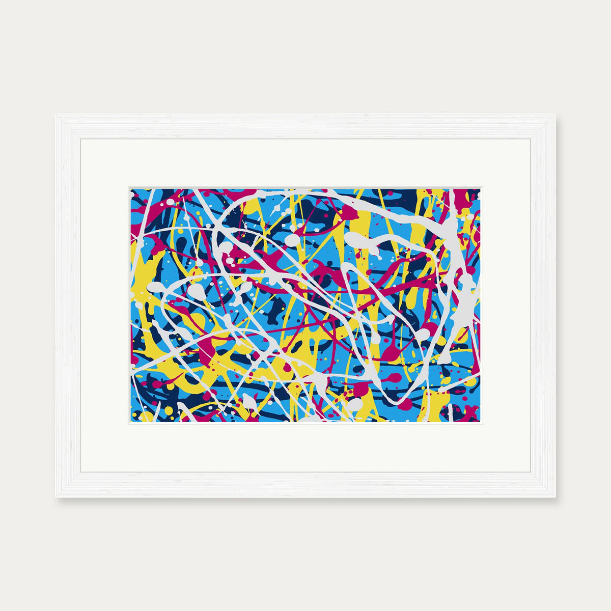 Neon Splatter Art Print — 30 x 40 cm — White Frame