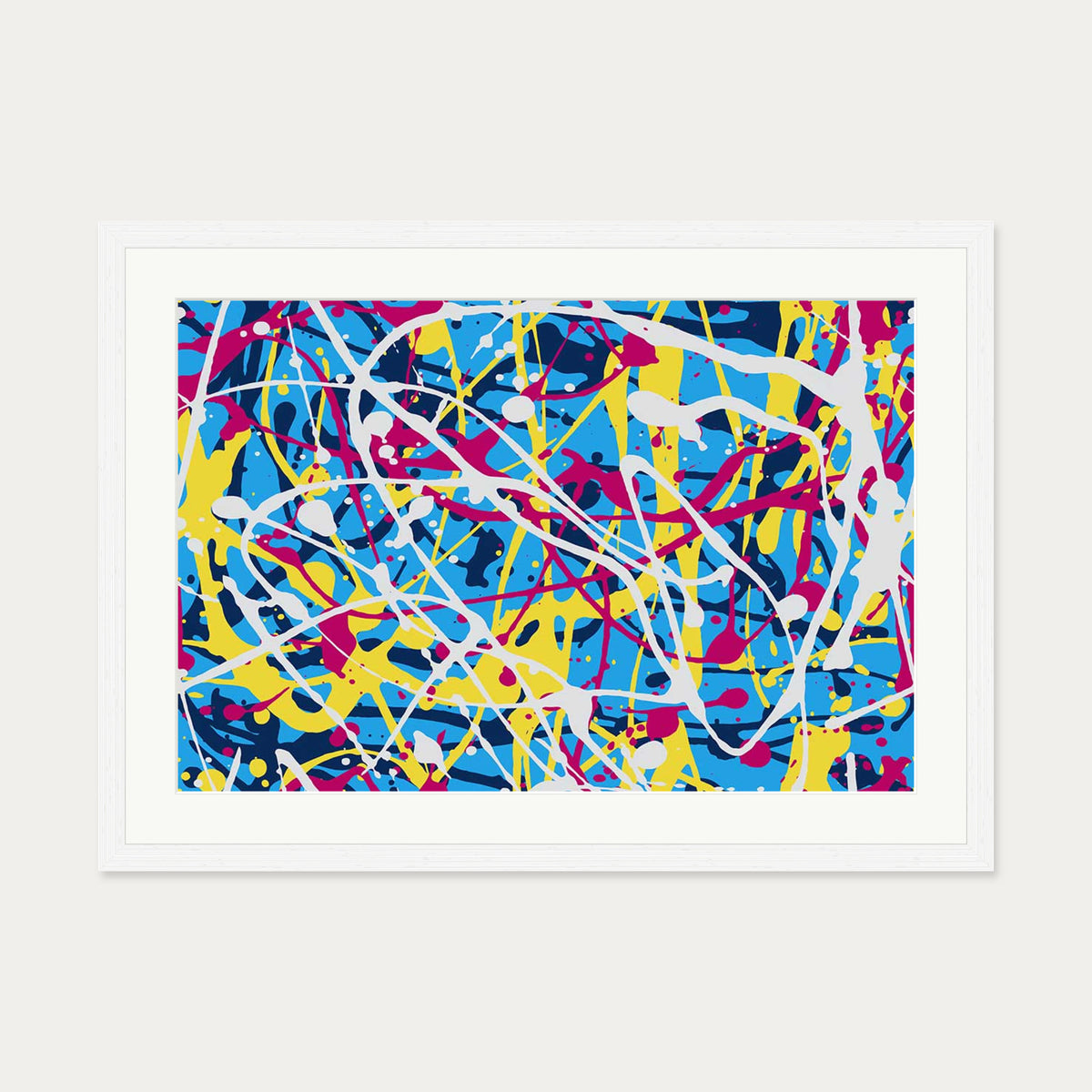Neon Splatter Art Print — 50 x 70 cm — White Frame