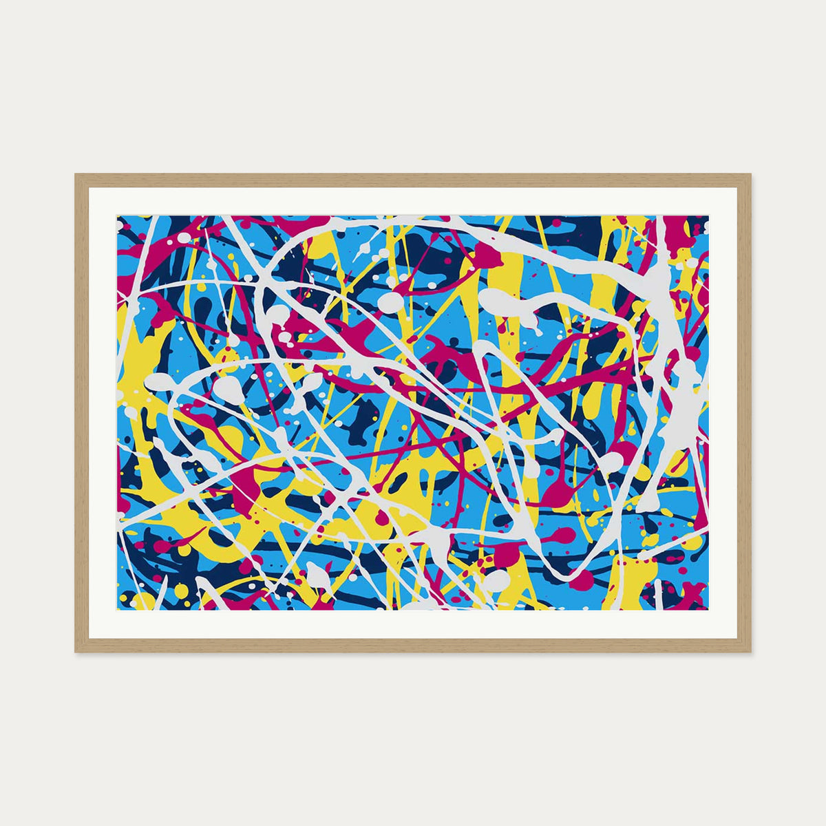 Neon Splatter Art Print — 70 x 100 cm — Oak Frame
