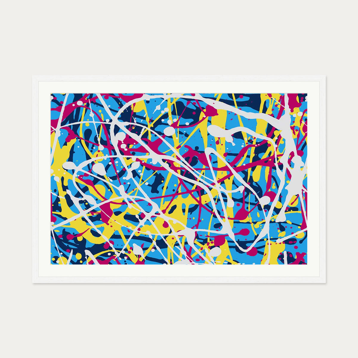 Neon Splatter Art Print — 70 x 100 cm — White Frame