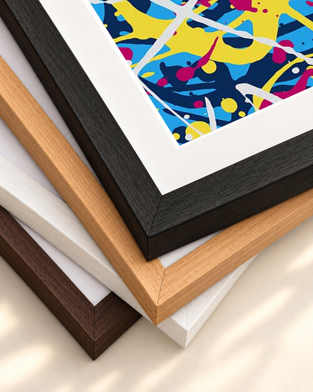 Neon Splatter Art Print — framed print corner with 5 cm mount and bevel