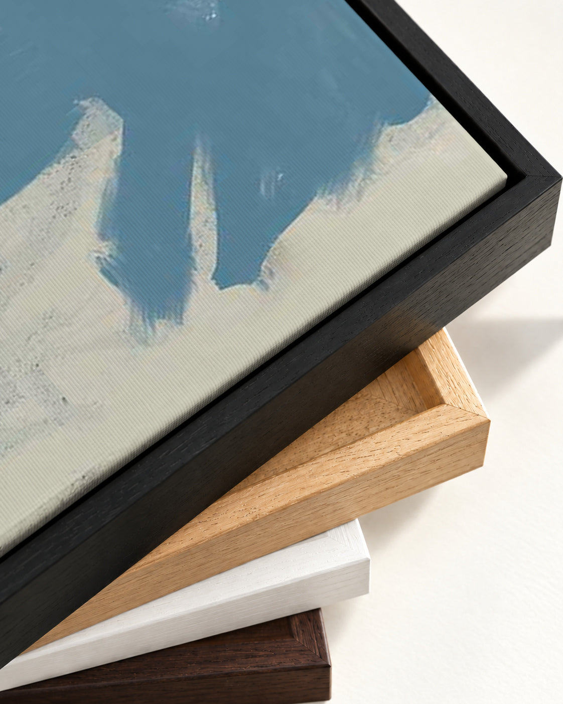 Neutral Abstract Art Canvas Art — framed canvas corner and wrapped canvas detail