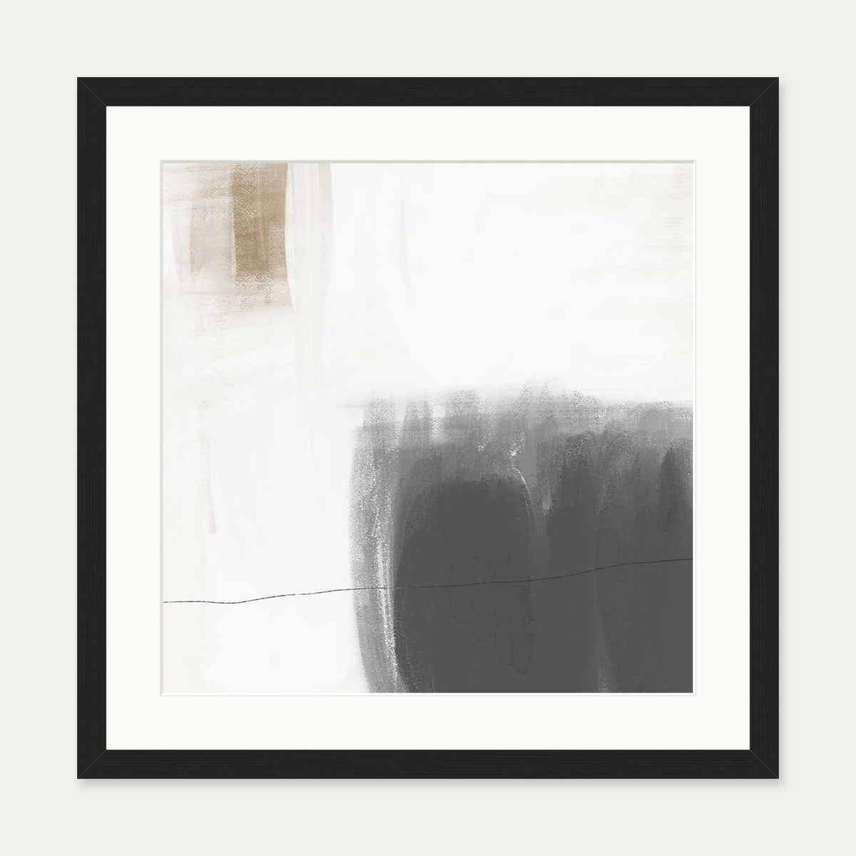Neutral Abstract Brushed Square Art Print — 50 x 50 cm — Black Frame
