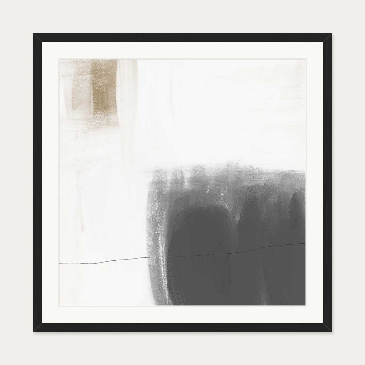 Neutral Abstract Brushed Square Art Print — 70 x 70 cm — Black Frame