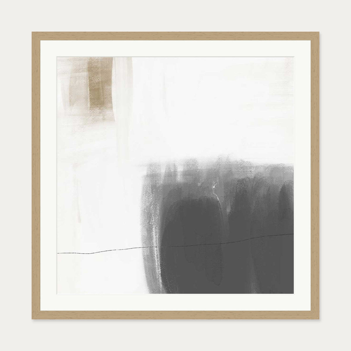 Neutral Abstract Brushed Square Art Print — 70 x 70 cm — Oak Frame