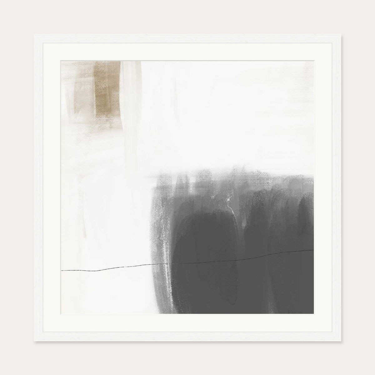 Neutral Abstract Brushed Square Art Print — 70 x 70 cm — White Frame