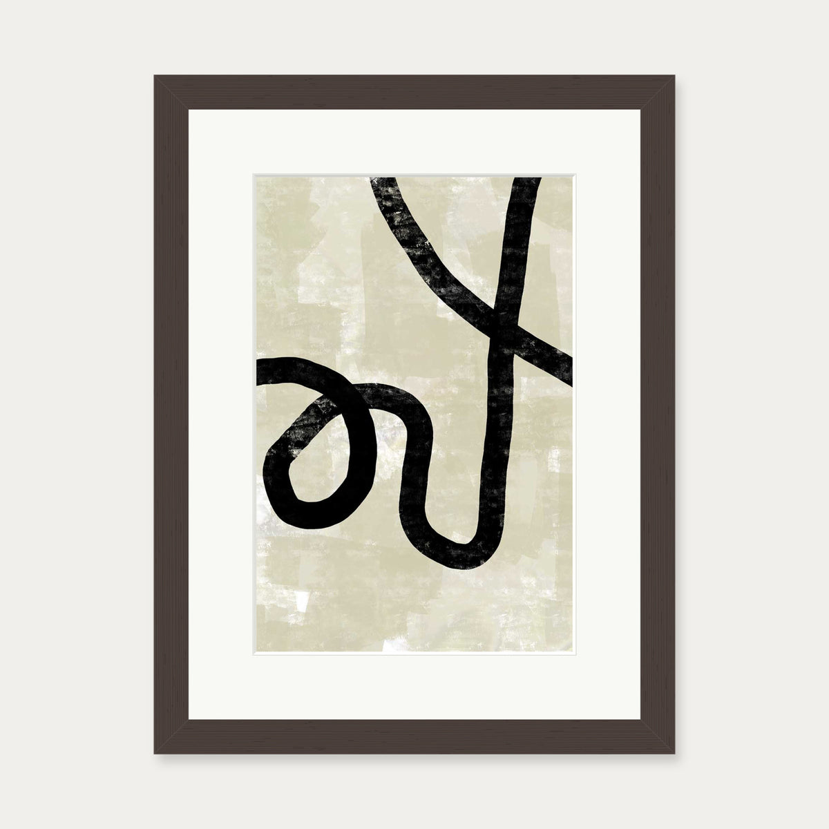 Neutral Abstract Curved Lines Art Print — 30 x 40 cm — Brown Frame