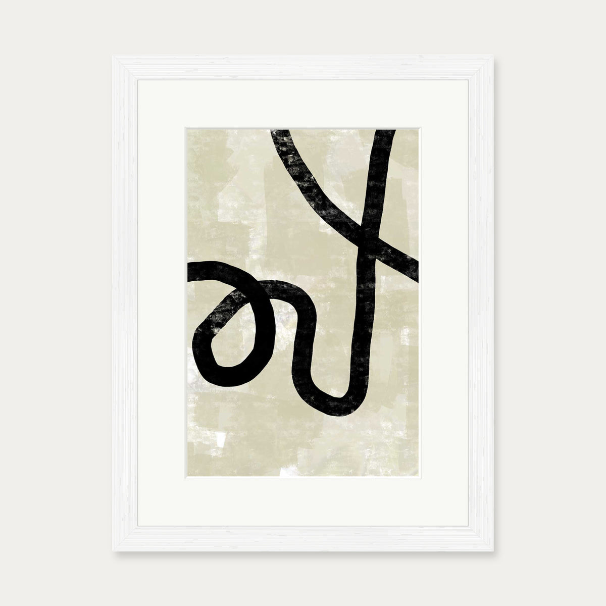 Neutral Abstract Curved Lines Art Print — 30 x 40 cm — White Frame