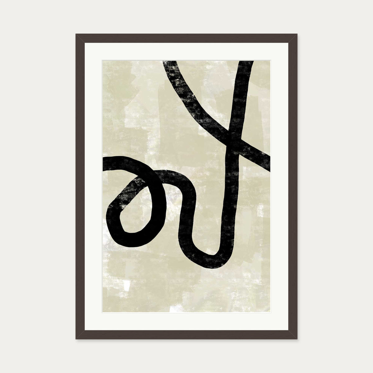 Neutral Abstract Curved Lines Art Print — 50 x 70 cm — Brown Frame