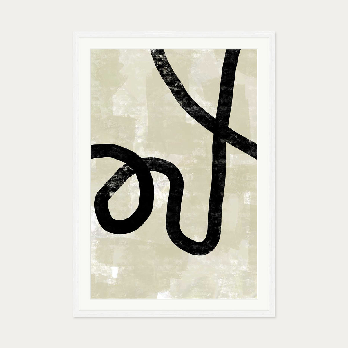 Neutral Abstract Curved Lines Art Print — 70 x 100 cm — White Frame