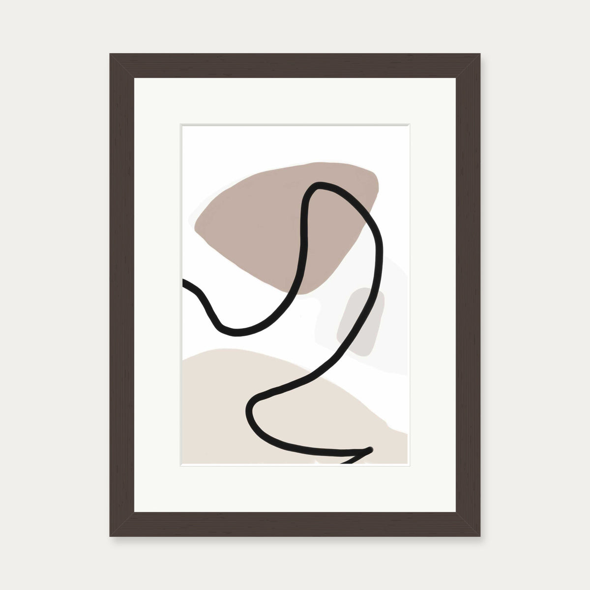 Neutral Abstract Lines Art Print — 30 x 40 cm — Brown Frame