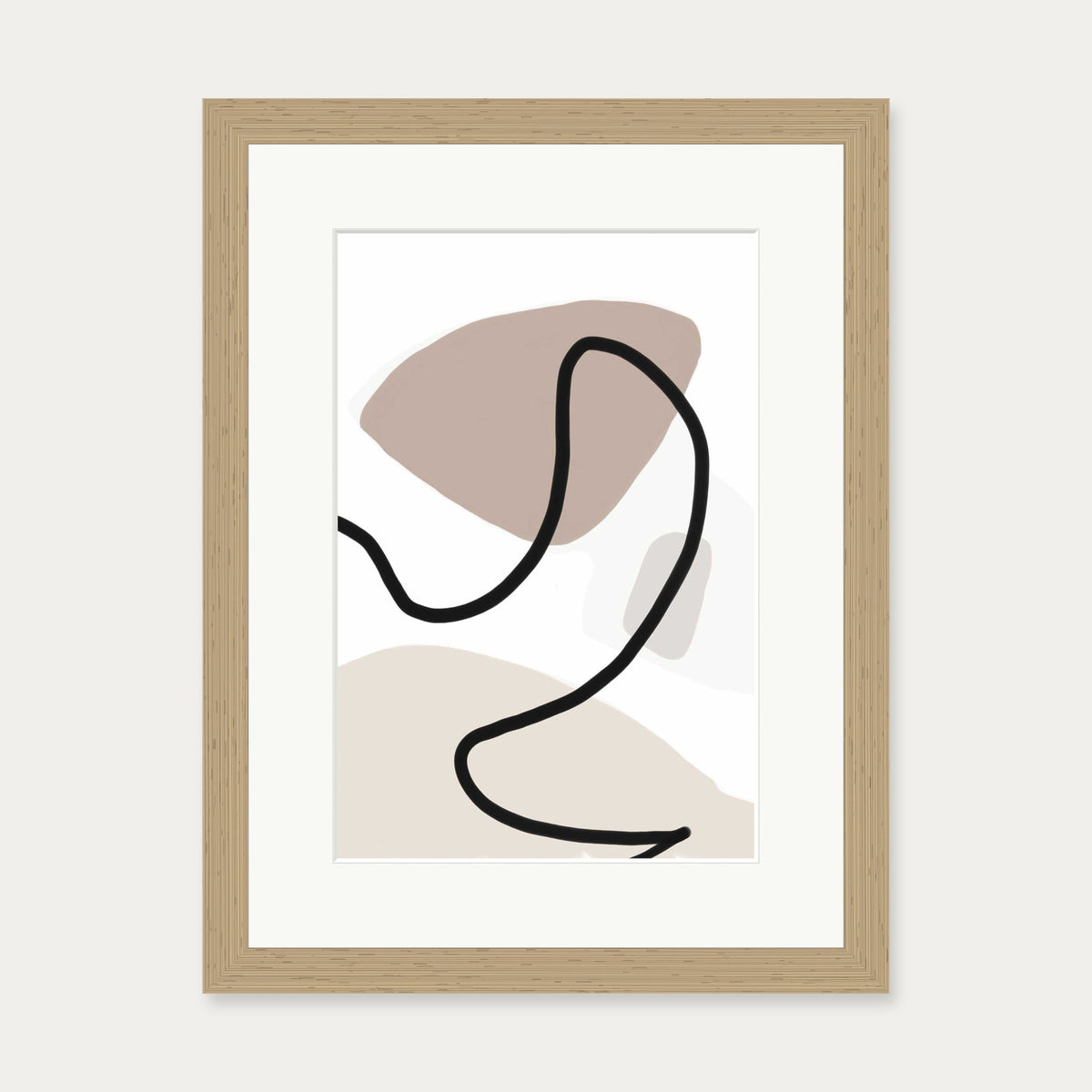 Neutral Abstract Lines Art Print — 30 x 40 cm — Oak Frame