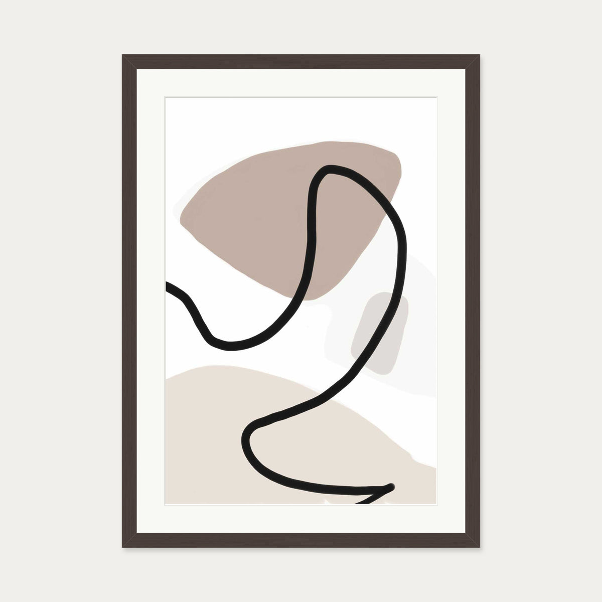 Neutral Abstract Lines Art Print — 50 x 70 cm — Brown Frame