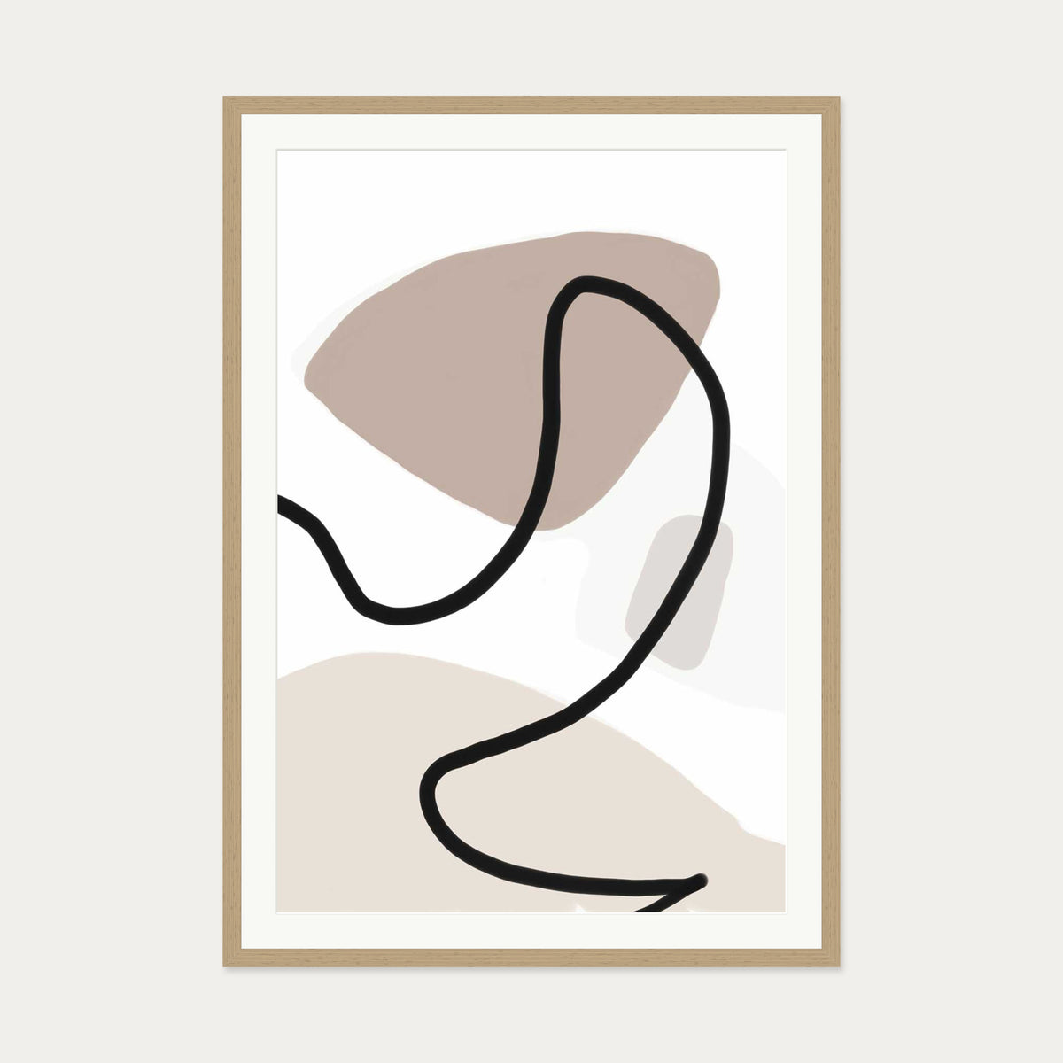 Neutral Abstract Lines Art Print — 70 x 100 cm — Oak Frame