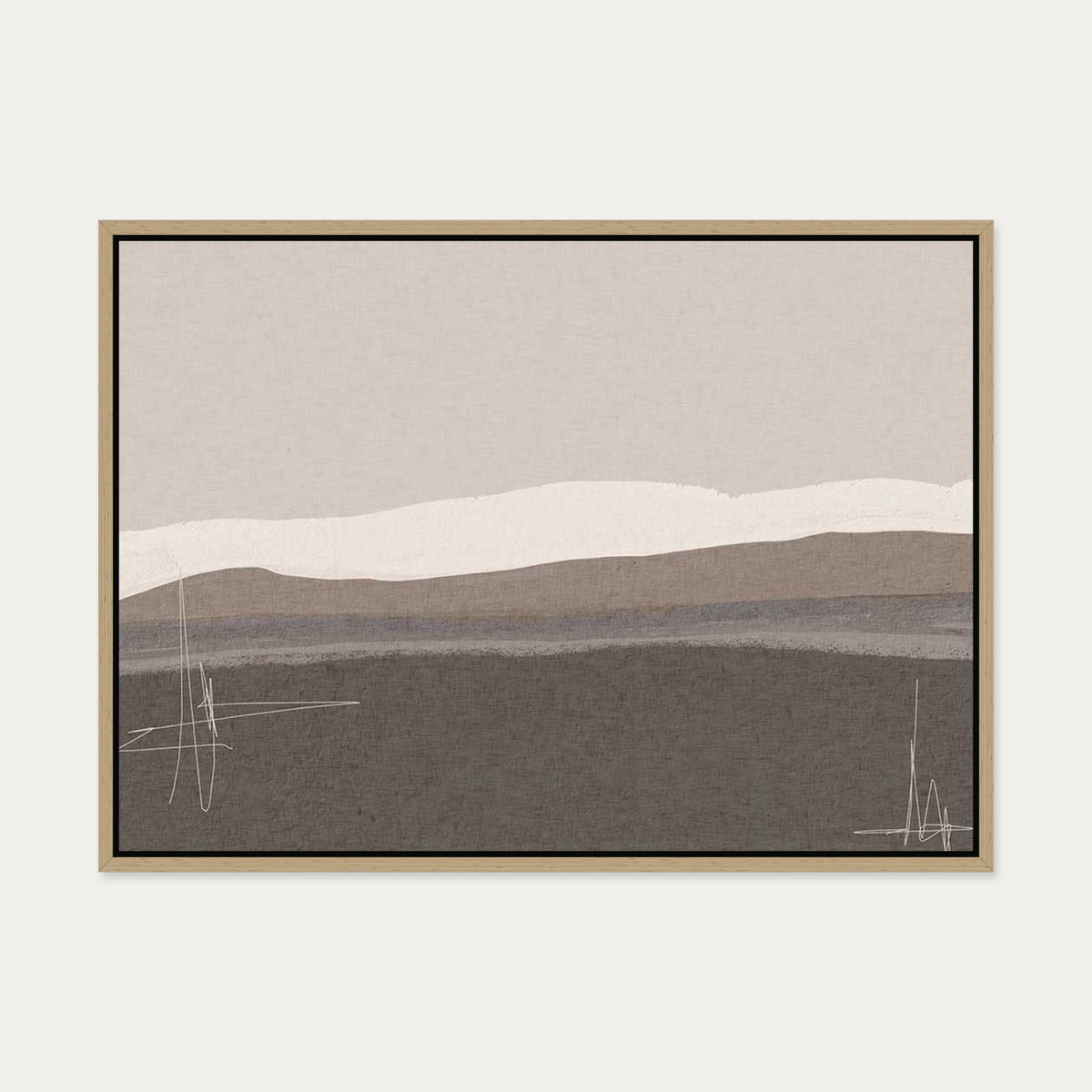 Neutral Abstract Seascape Canvas Art — 50 x 70 cm — Oak Frame