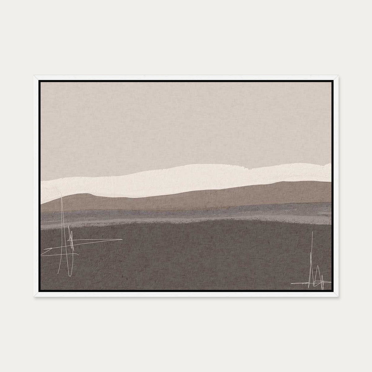 Neutral Abstract Seascape Canvas Art — 50 x 70 cm — White Frame
