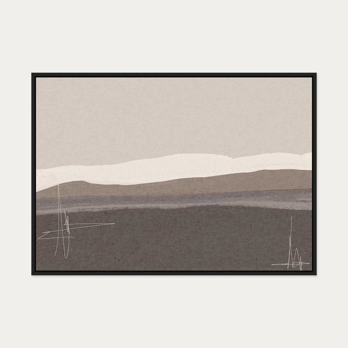 Neutral Abstract Seascape Canvas Art — 70 x 100 cm — Black Frame