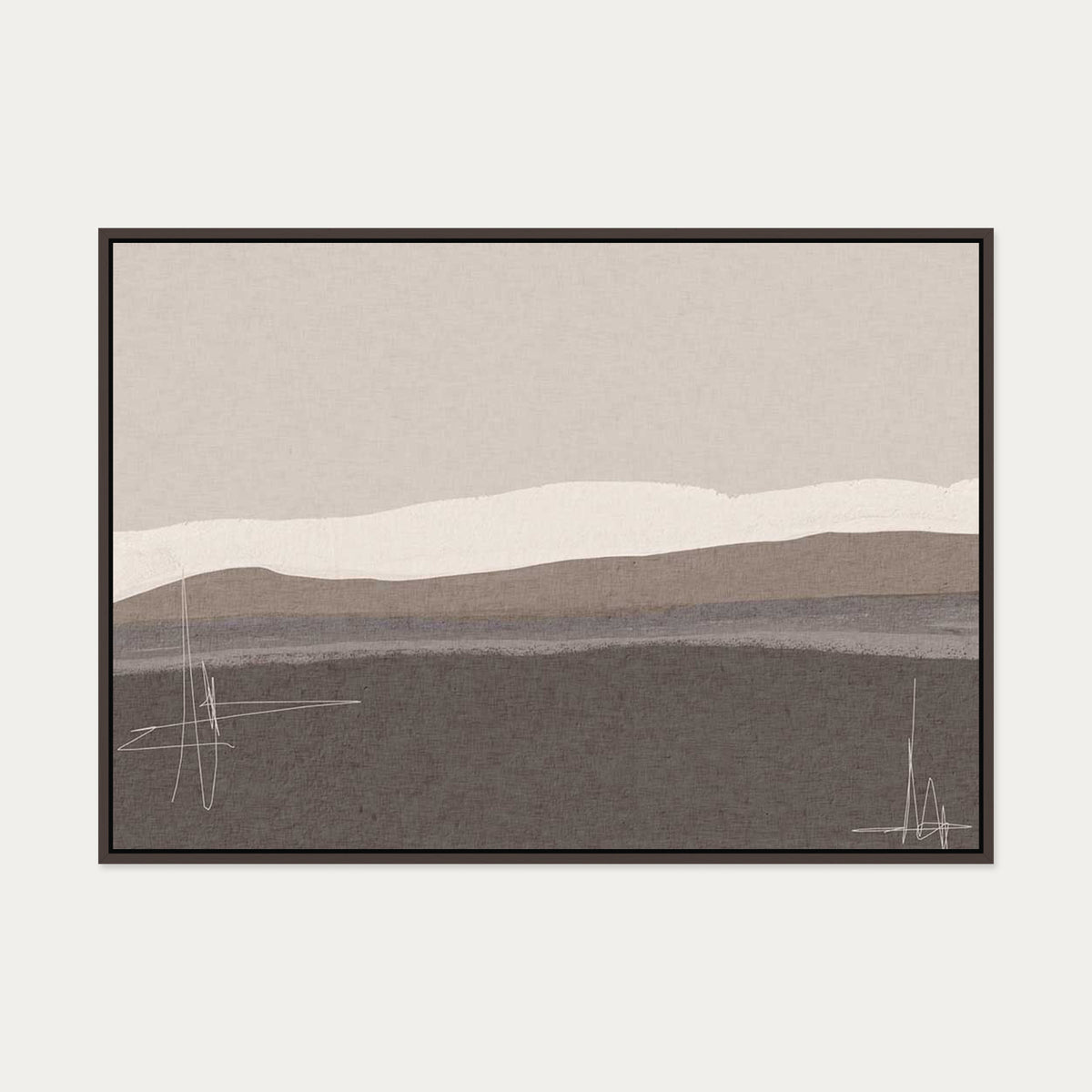 Neutral Abstract Seascape Canvas Art — 70 x 100 cm — Brown Frame