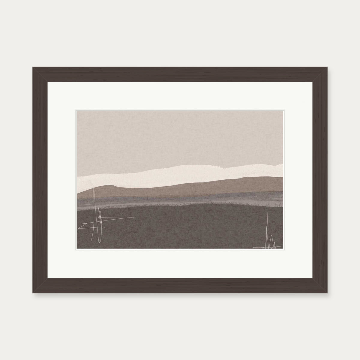 Neutral Abstract Seascape Art Print — 30 x 40 cm — Brown Frame