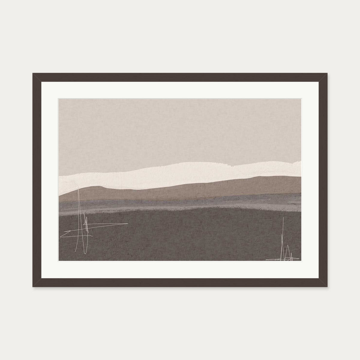 Neutral Abstract Seascape Art Print — 50 x 70 cm — Brown Frame