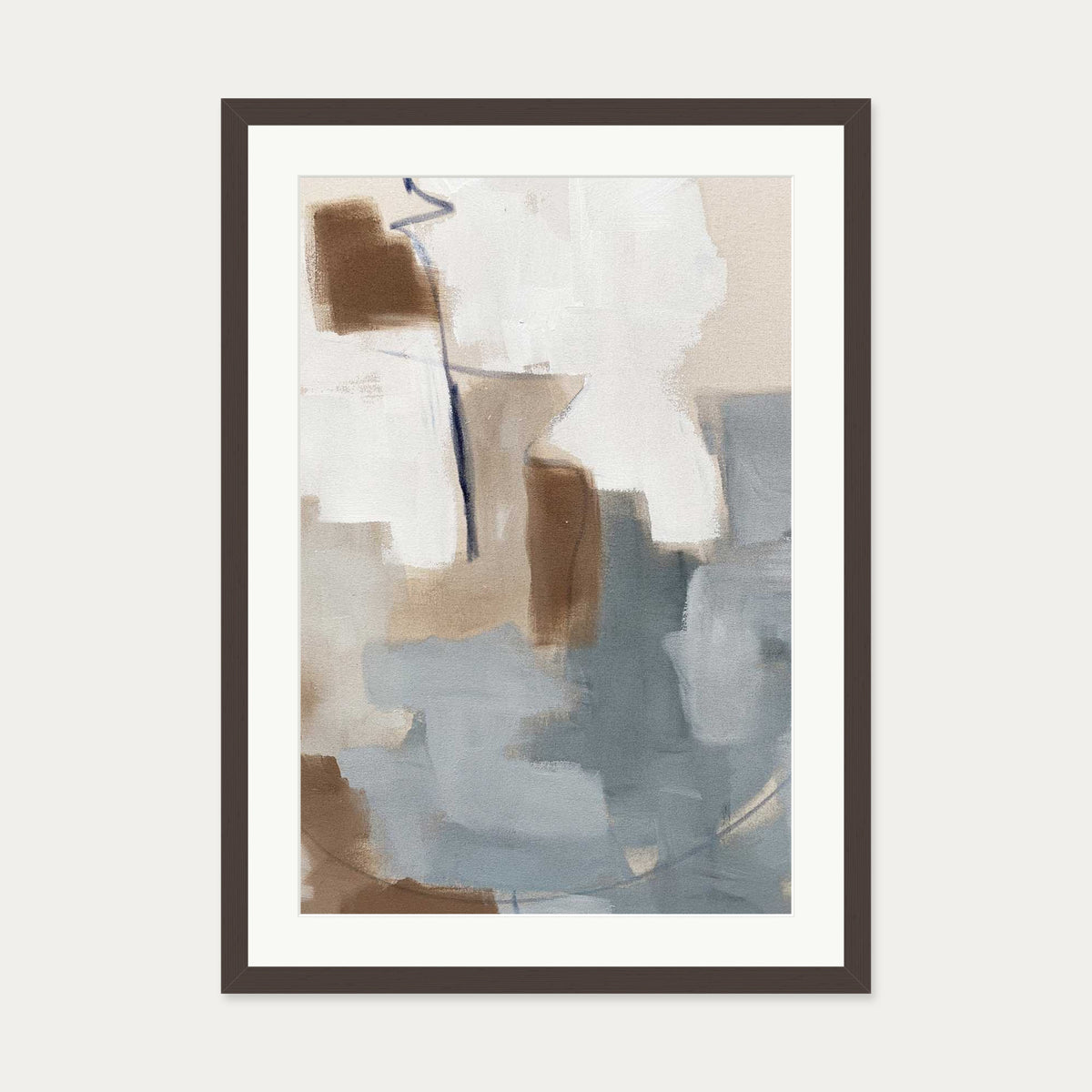 Neutral Abstract Shapes Art Print — 50 x 70 cm — Brown Frame