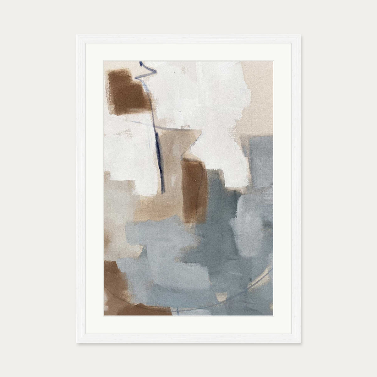 Neutral Abstract Shapes Art Print — 50 x 70 cm — White Frame
