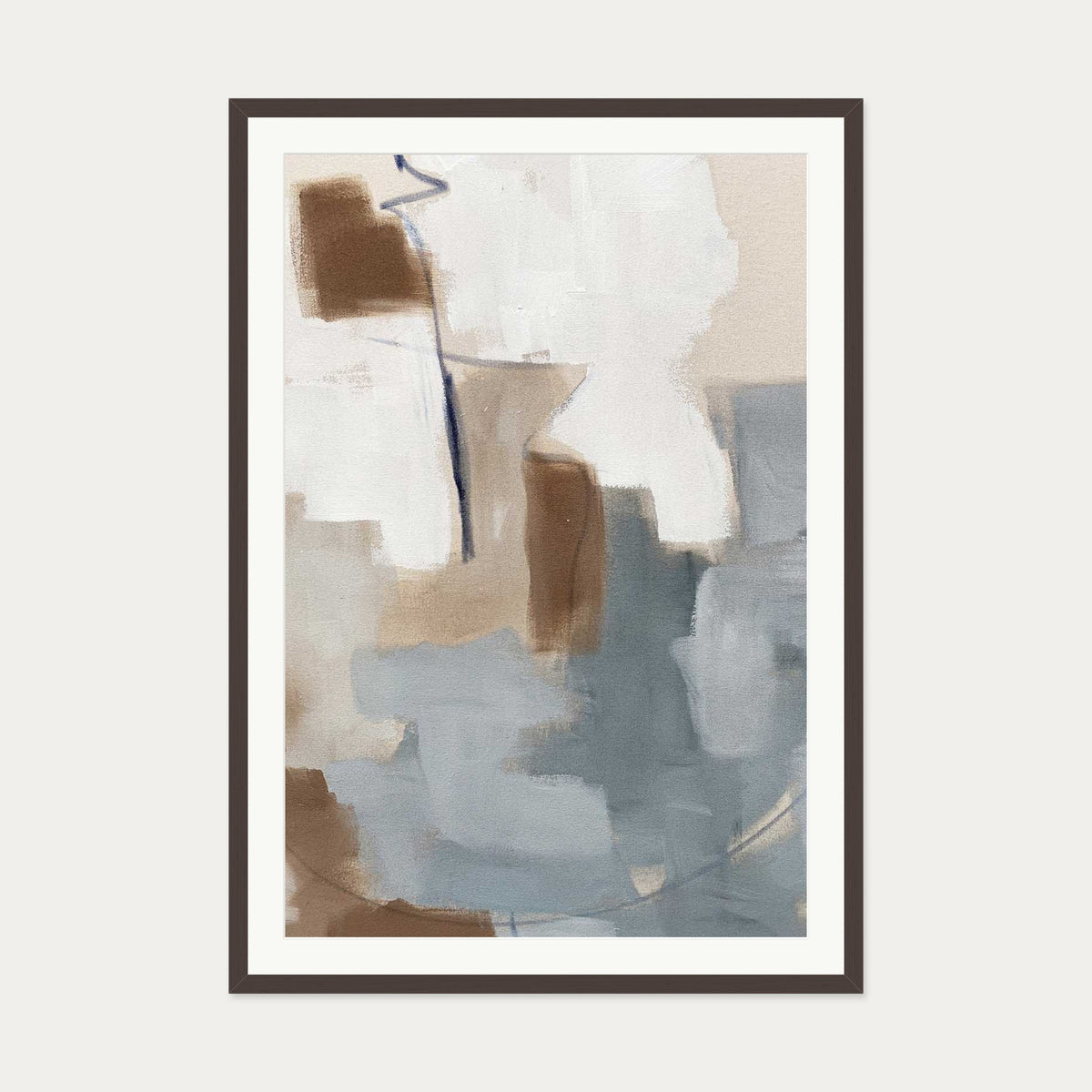 Neutral Abstract Shapes Art Print — 70 x 100 cm — Brown Frame