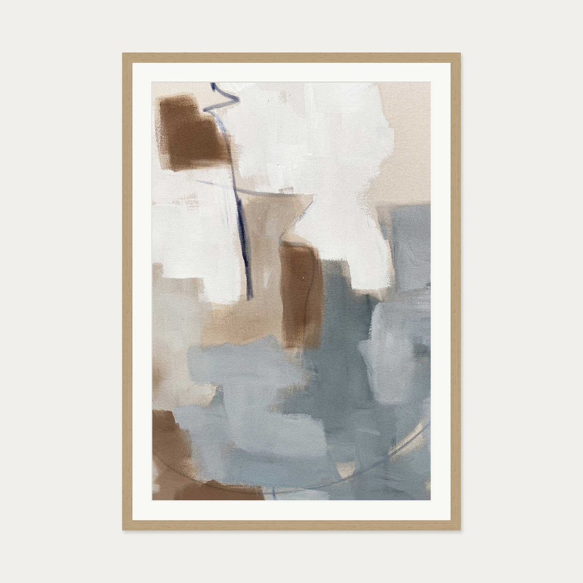 Neutral Abstract Shapes Art Print — 70 x 100 cm — Oak Frame