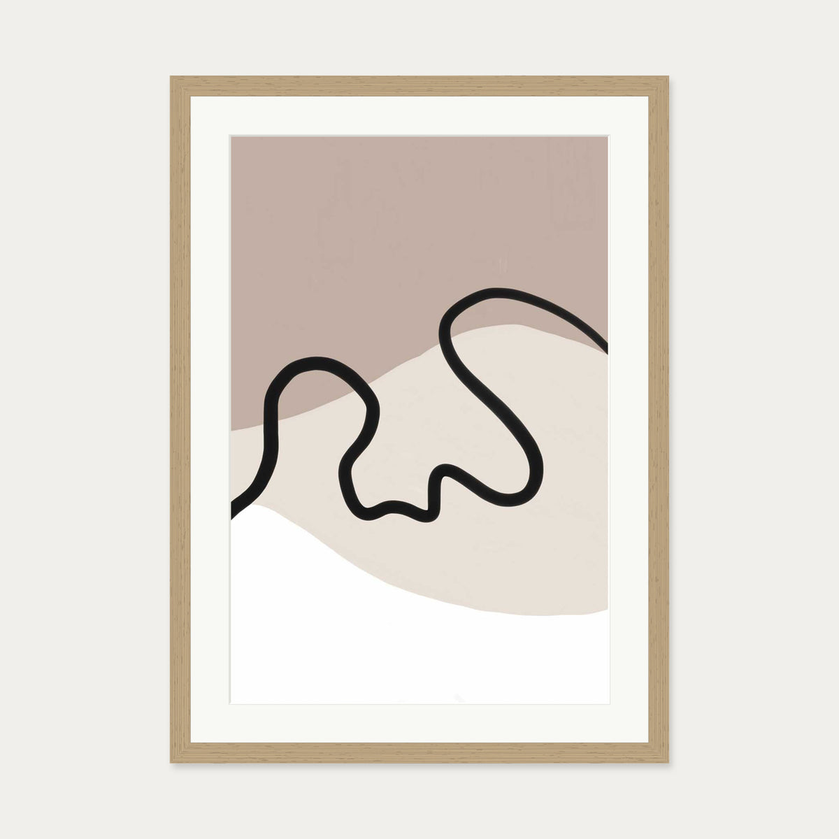 Neutral Brown Lines Art Print — 50 x 70 cm — Oak Frame