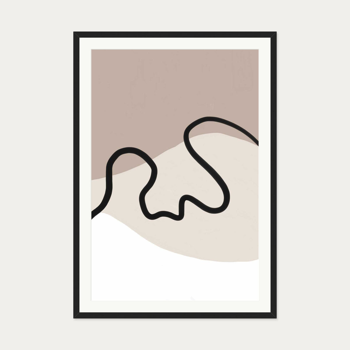 Neutral Brown Lines Art Print — 70 x 100 cm — Black Frame