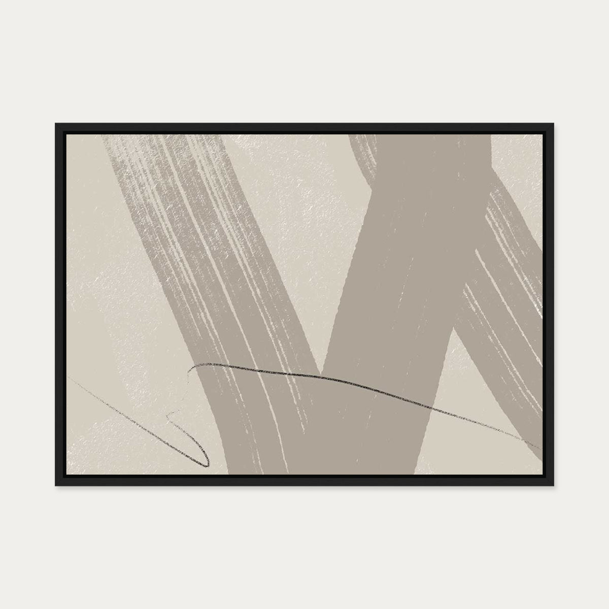 Neutral Brush Marks Canvas Art — 50 x 70 cm — Black Frame