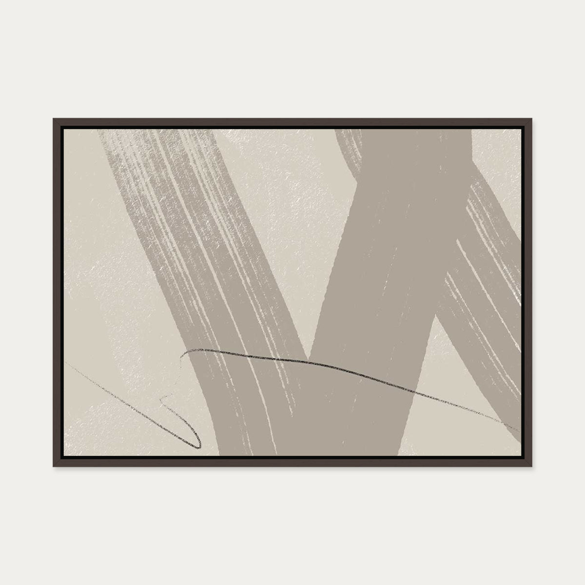 Neutral Brush Marks Canvas Art — 50 x 70 cm — Brown Frame